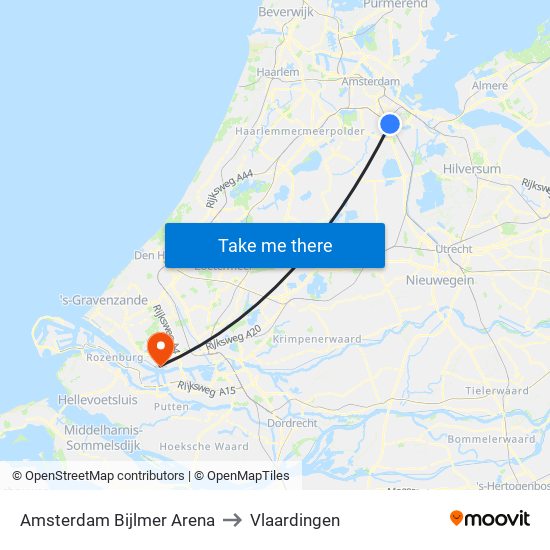 Amsterdam Bijlmer Arena to Vlaardingen map