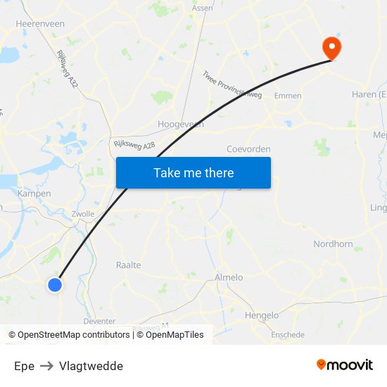Epe to Vlagtwedde map