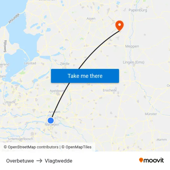 Overbetuwe to Vlagtwedde map