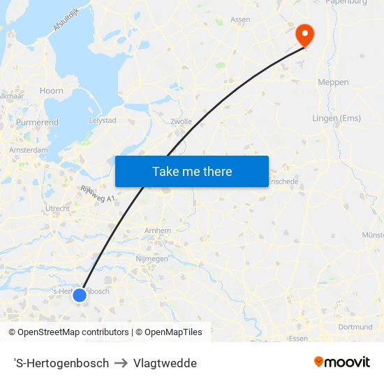 'S-Hertogenbosch to Vlagtwedde map