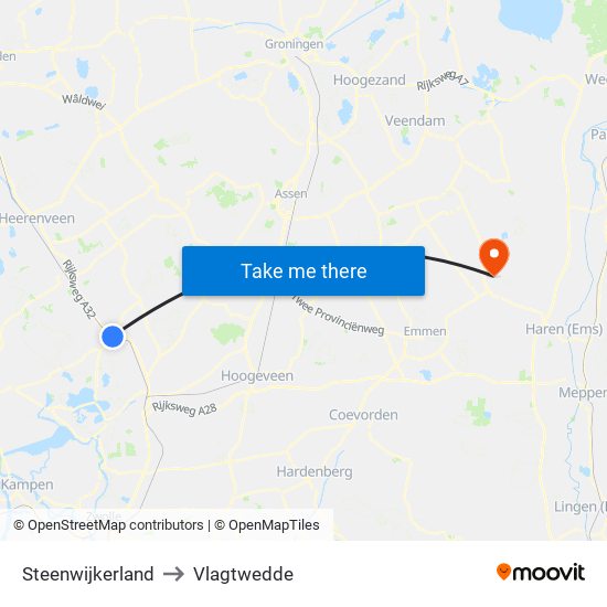 Steenwijkerland to Vlagtwedde map