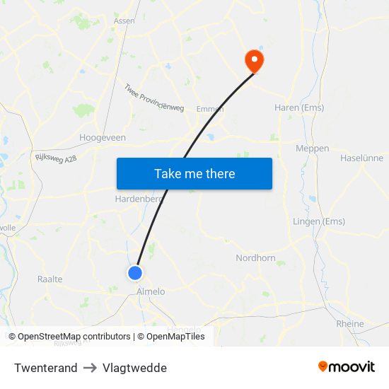 Twenterand to Vlagtwedde map