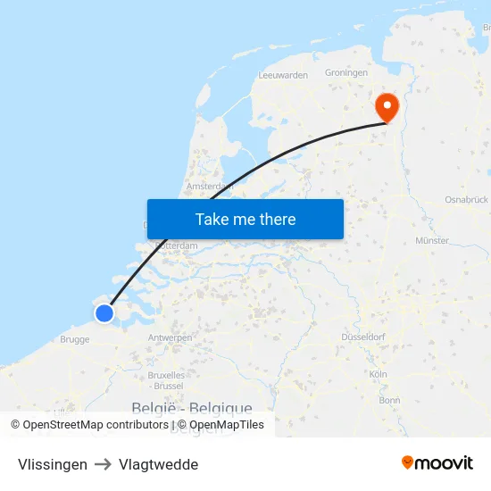 Vlissingen to Vlagtwedde map