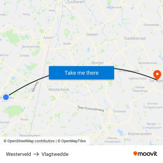 Westerveld to Vlagtwedde map