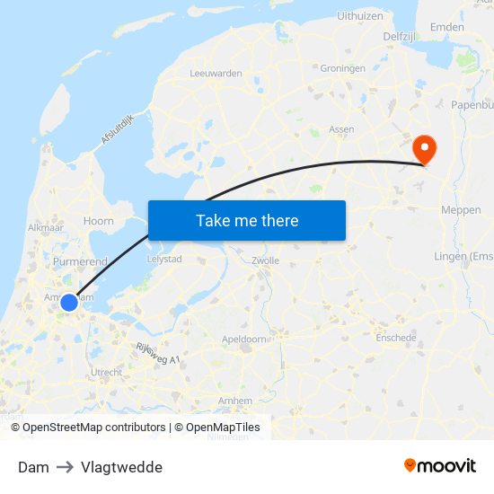 Dam to Vlagtwedde map