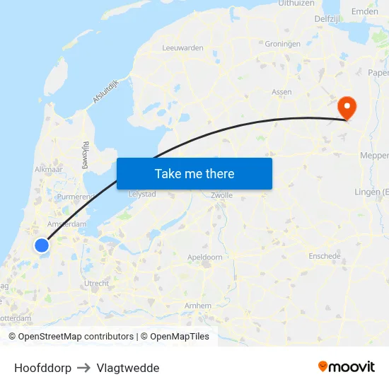 Hoofddorp to Vlagtwedde map