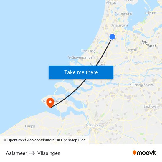 Aalsmeer to Vlissingen map
