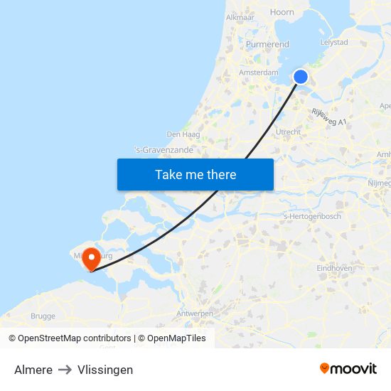 Almere to Vlissingen map