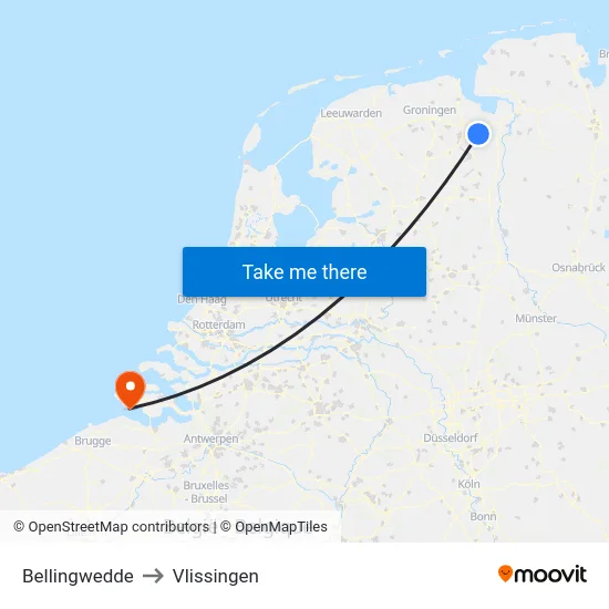 Bellingwedde to Vlissingen map