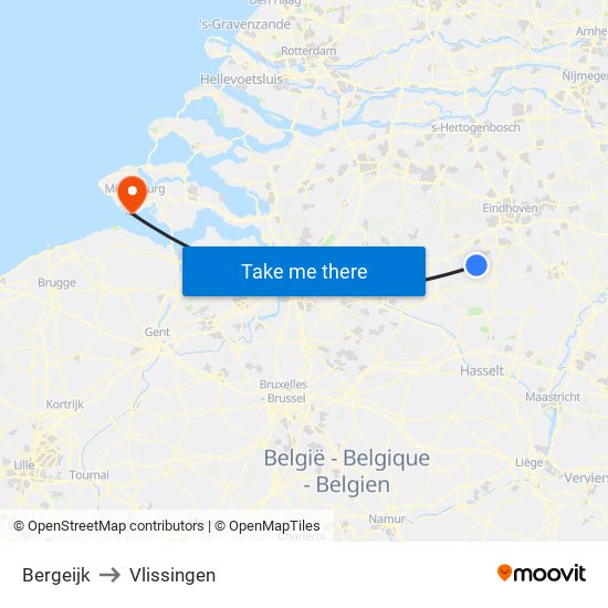 Bergeijk to Vlissingen map