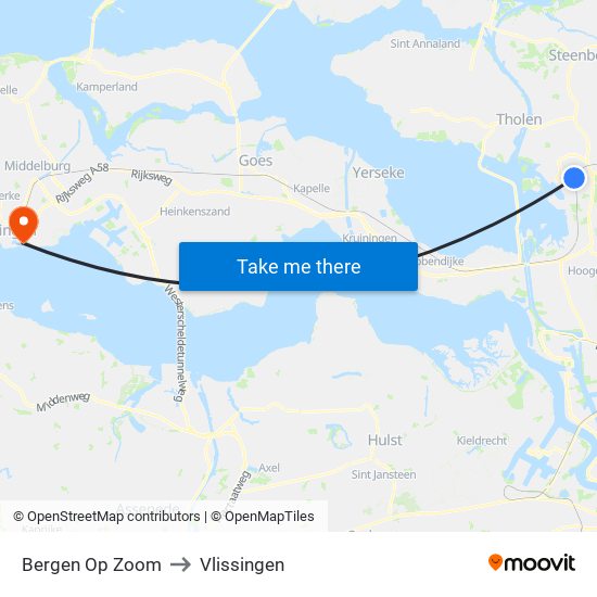 Bergen Op Zoom to Vlissingen map