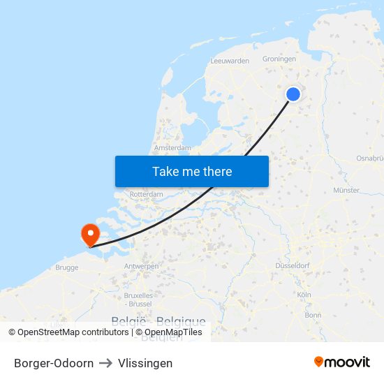 Borger-Odoorn to Vlissingen map