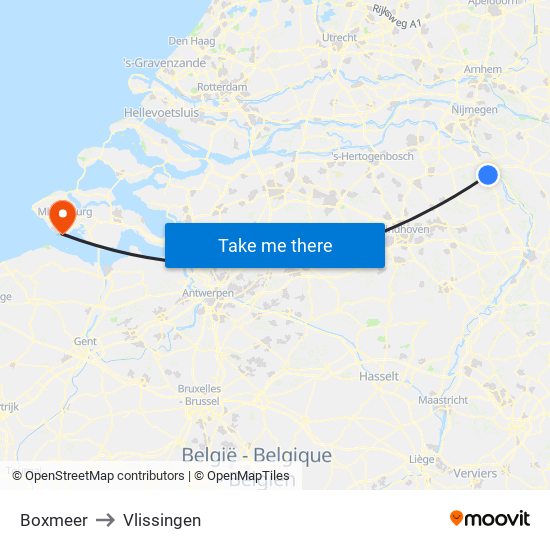 Boxmeer to Vlissingen map
