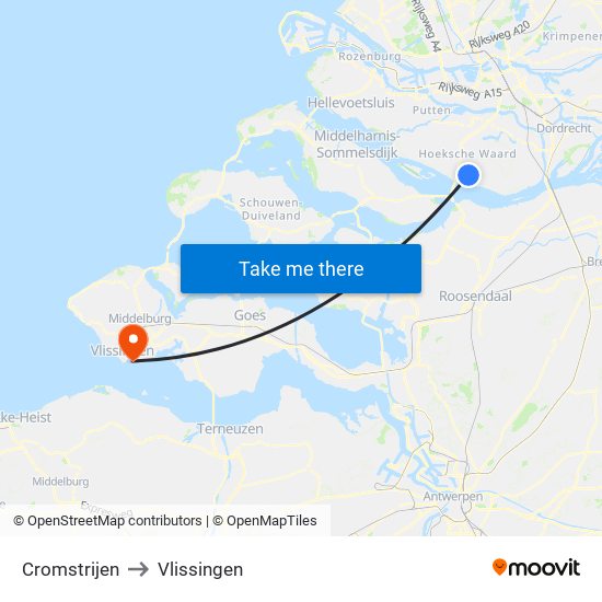 Cromstrijen to Vlissingen map