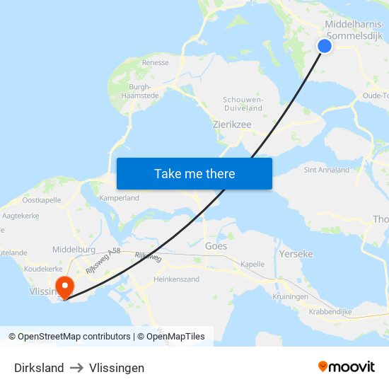 Dirksland to Vlissingen map