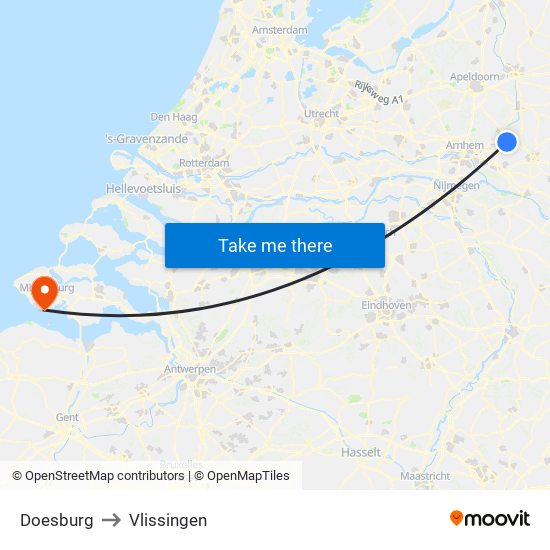Doesburg to Vlissingen map