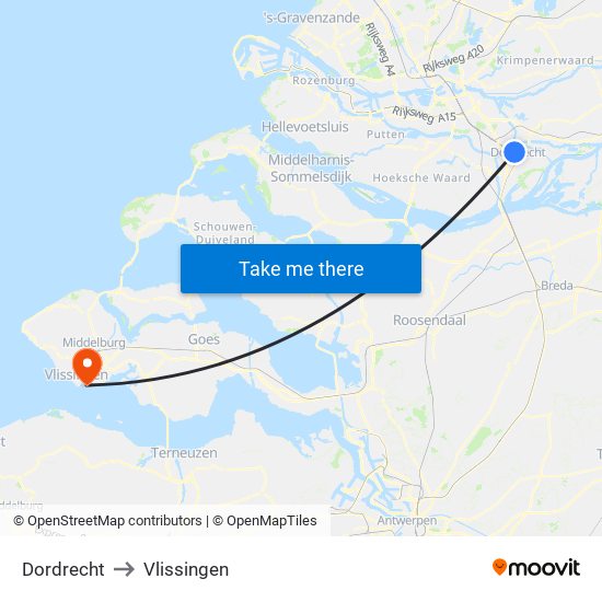 Dordrecht to Vlissingen map