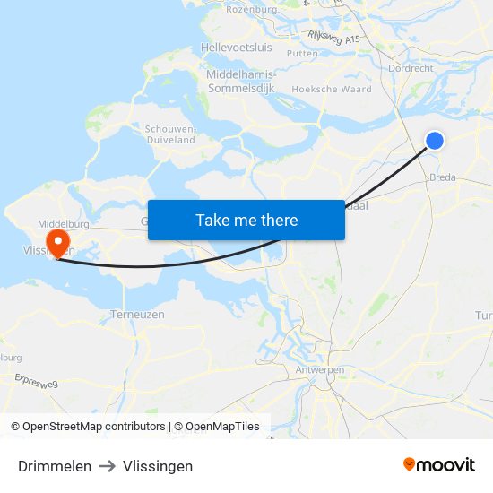 Drimmelen to Vlissingen map