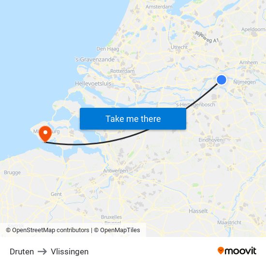 Druten to Vlissingen map