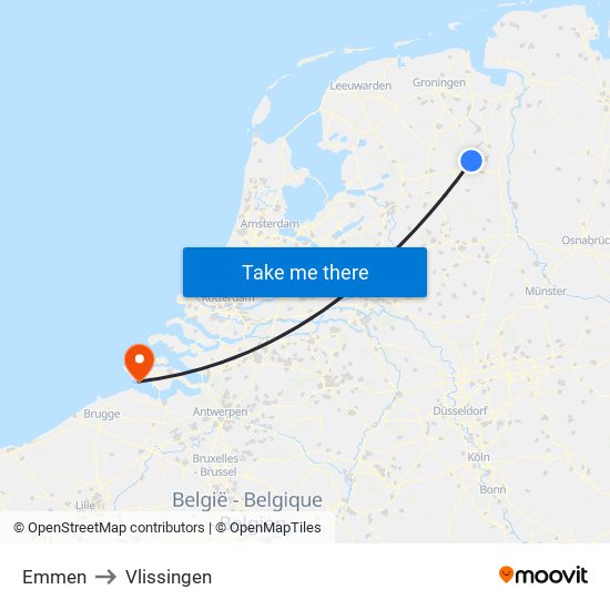 Emmen to Vlissingen map