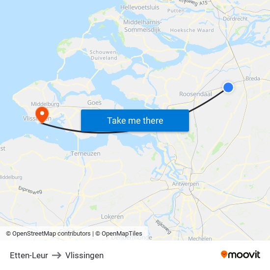 Etten-Leur to Vlissingen map