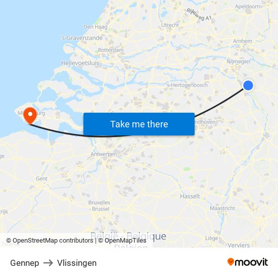 Gennep to Vlissingen map