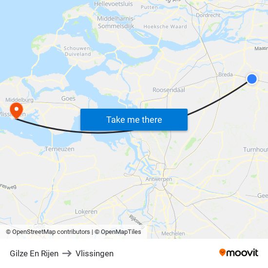 Gilze En Rijen to Vlissingen map