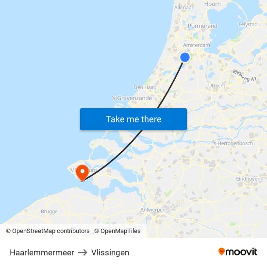 Haarlemmermeer to Vlissingen map