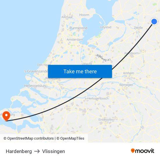 Hardenberg to Vlissingen map