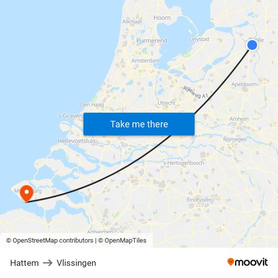 Hattem to Vlissingen map