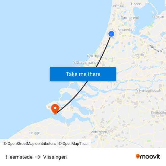 Heemstede to Vlissingen map