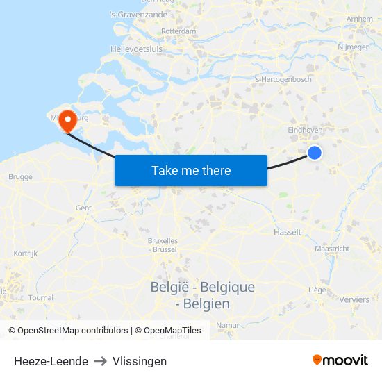 Heeze-Leende to Vlissingen map
