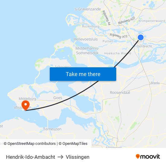 Hendrik-Ido-Ambacht to Vlissingen map