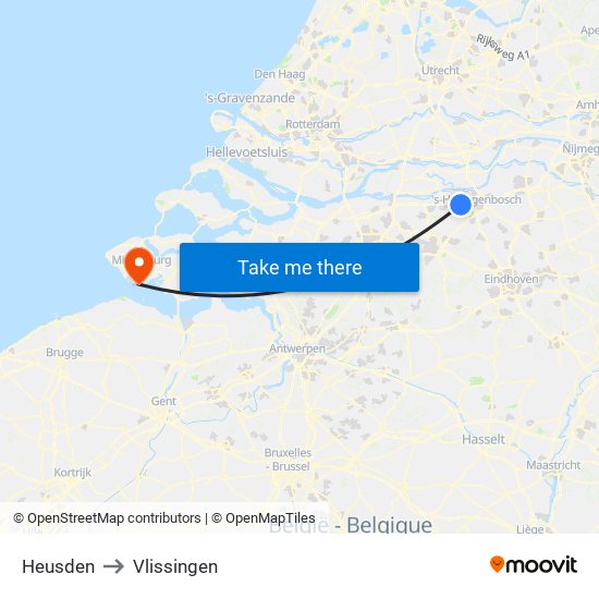 Heusden to Vlissingen map