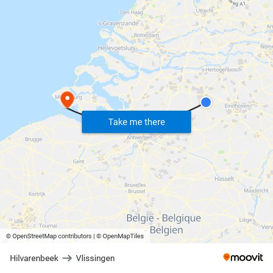Hilvarenbeek to Vlissingen map