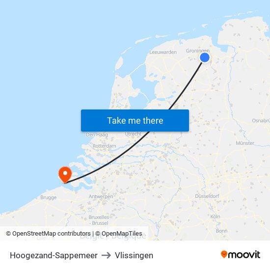 Hoogezand-Sappemeer to Vlissingen map