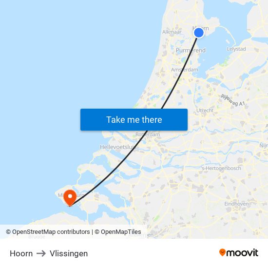 Hoorn to Vlissingen map