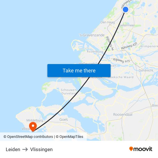 Leiden to Vlissingen map