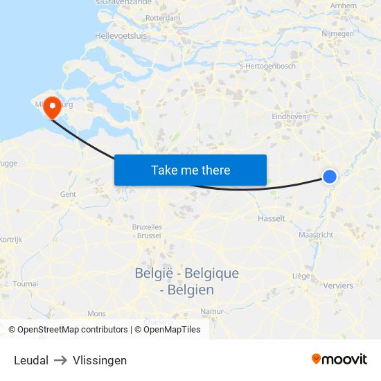 Leudal to Vlissingen map