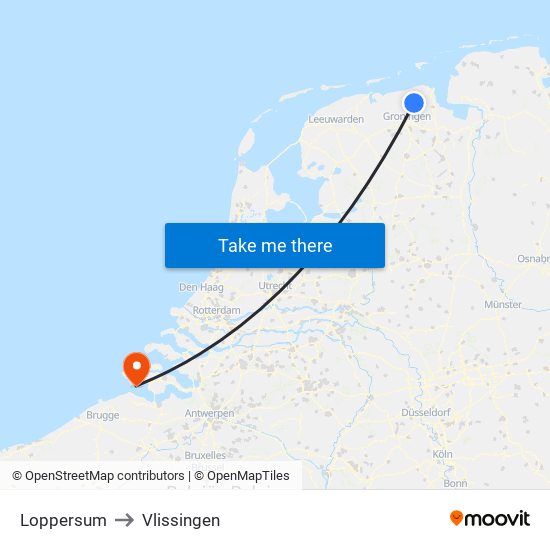 Loppersum to Vlissingen map