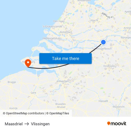 Maasdriel to Vlissingen map