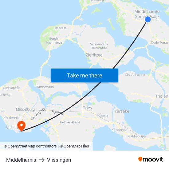 Middelharnis to Vlissingen map