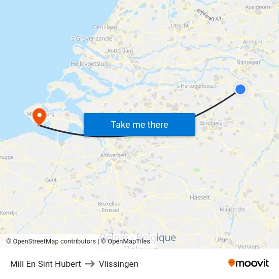 Mill En Sint Hubert to Vlissingen map