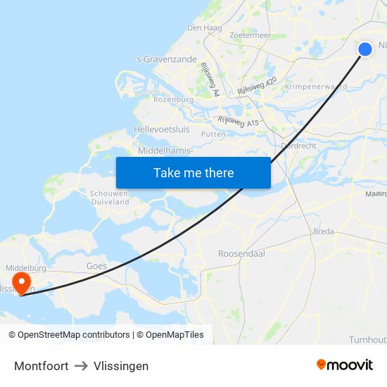 Montfoort to Vlissingen map