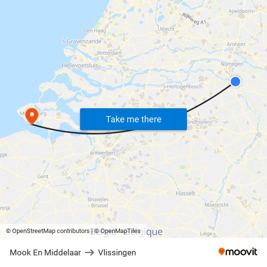 Mook En Middelaar to Vlissingen map