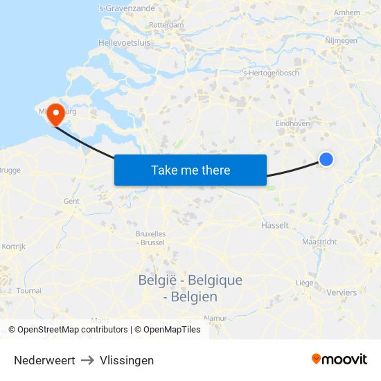 Nederweert to Vlissingen map