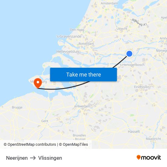 Neerijnen to Vlissingen map