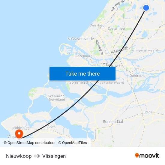 Nieuwkoop to Vlissingen map
