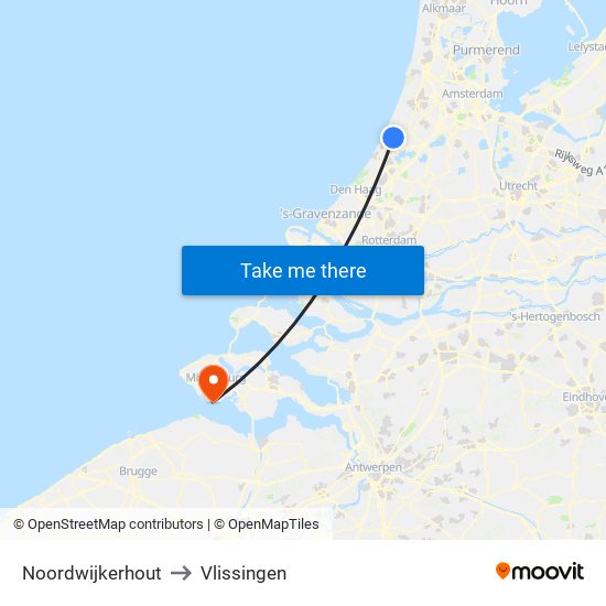Noordwijkerhout to Vlissingen map