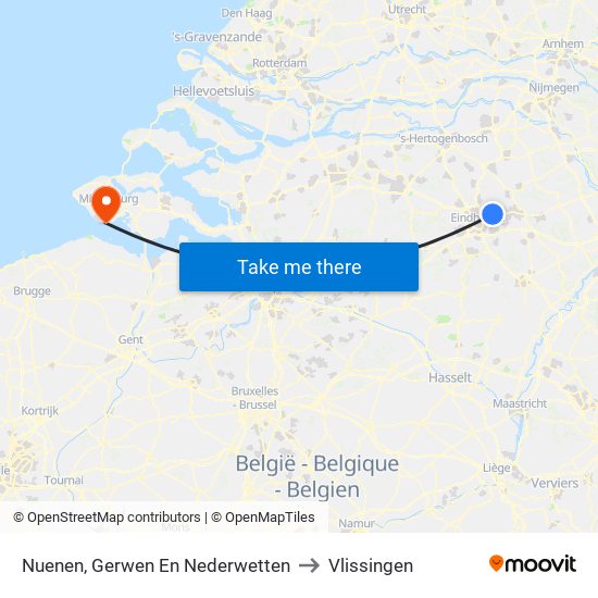 Nuenen, Gerwen En Nederwetten to Vlissingen map